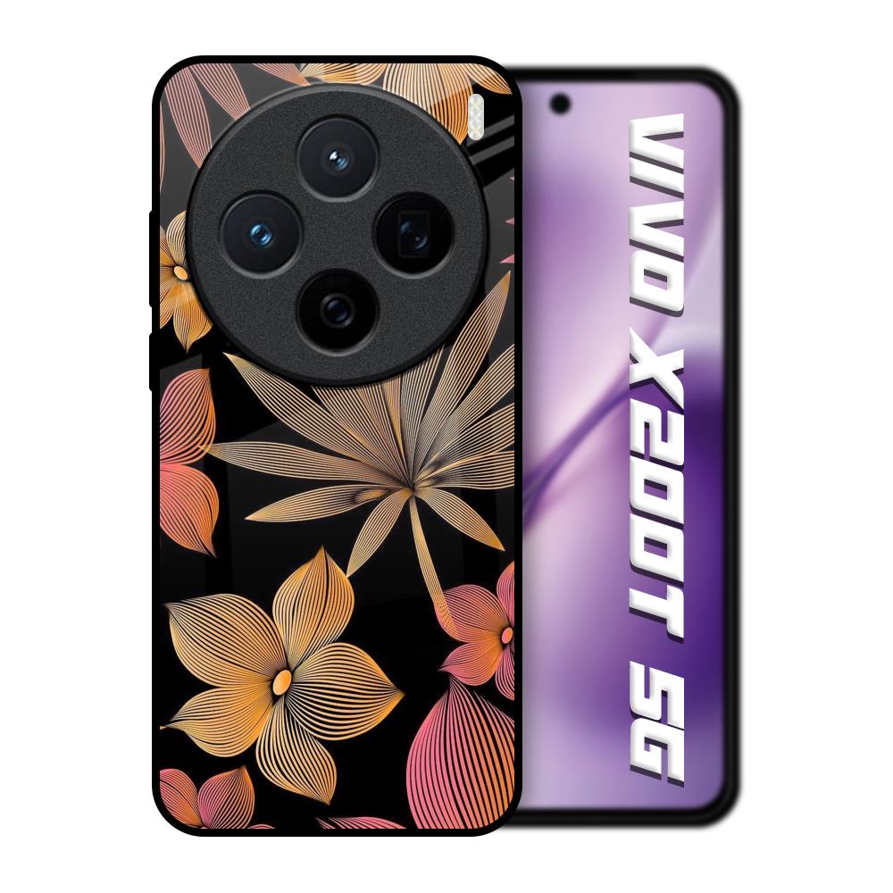 Lines Pattern Flowers Vivo X200T 5G Glass Back Cover Online