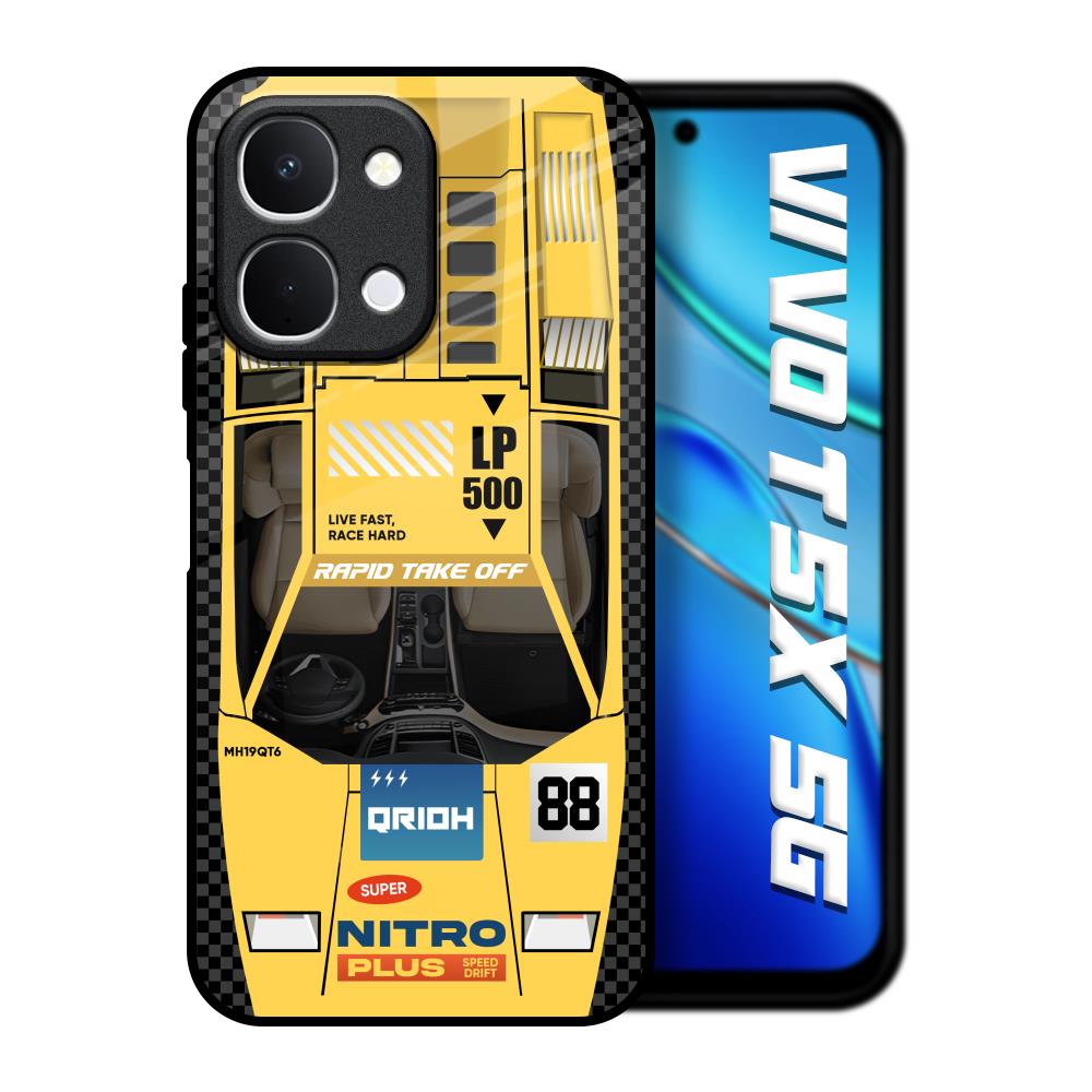 Yellow Racing Car Vivo T5x 5G Glass Back Cover Online
