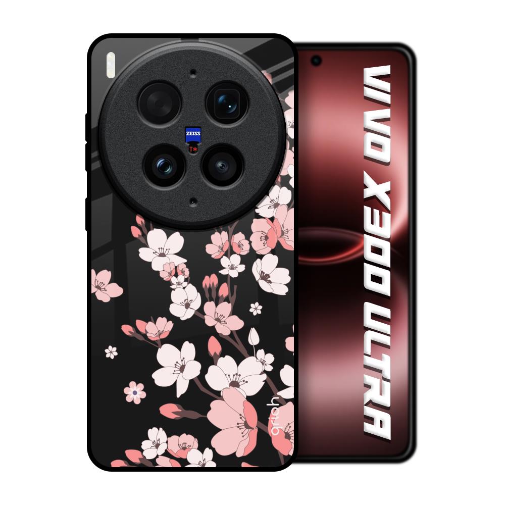 Black Cherry Blossom Vivo X300 Ultra 5G Glass Back Cover Online