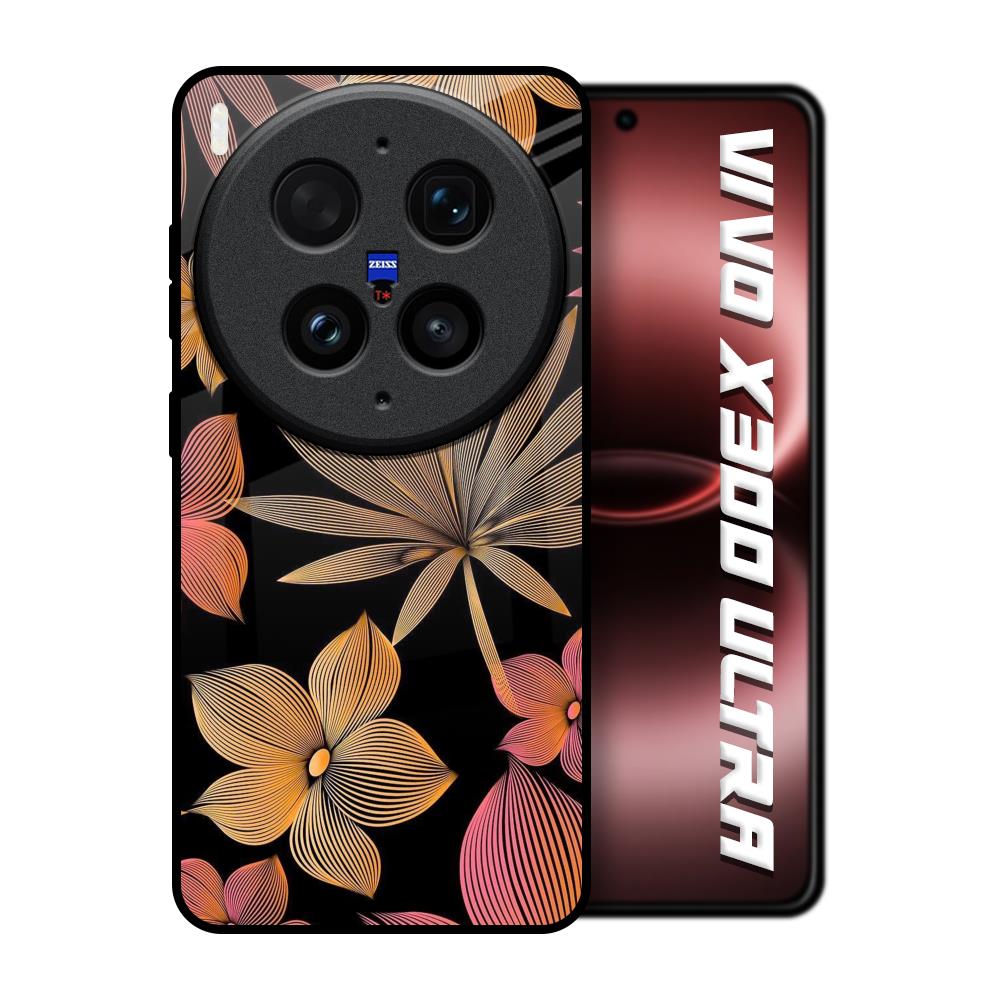Lines Pattern Flowers Vivo X300 Ultra 5G Glass Back Cover Online
