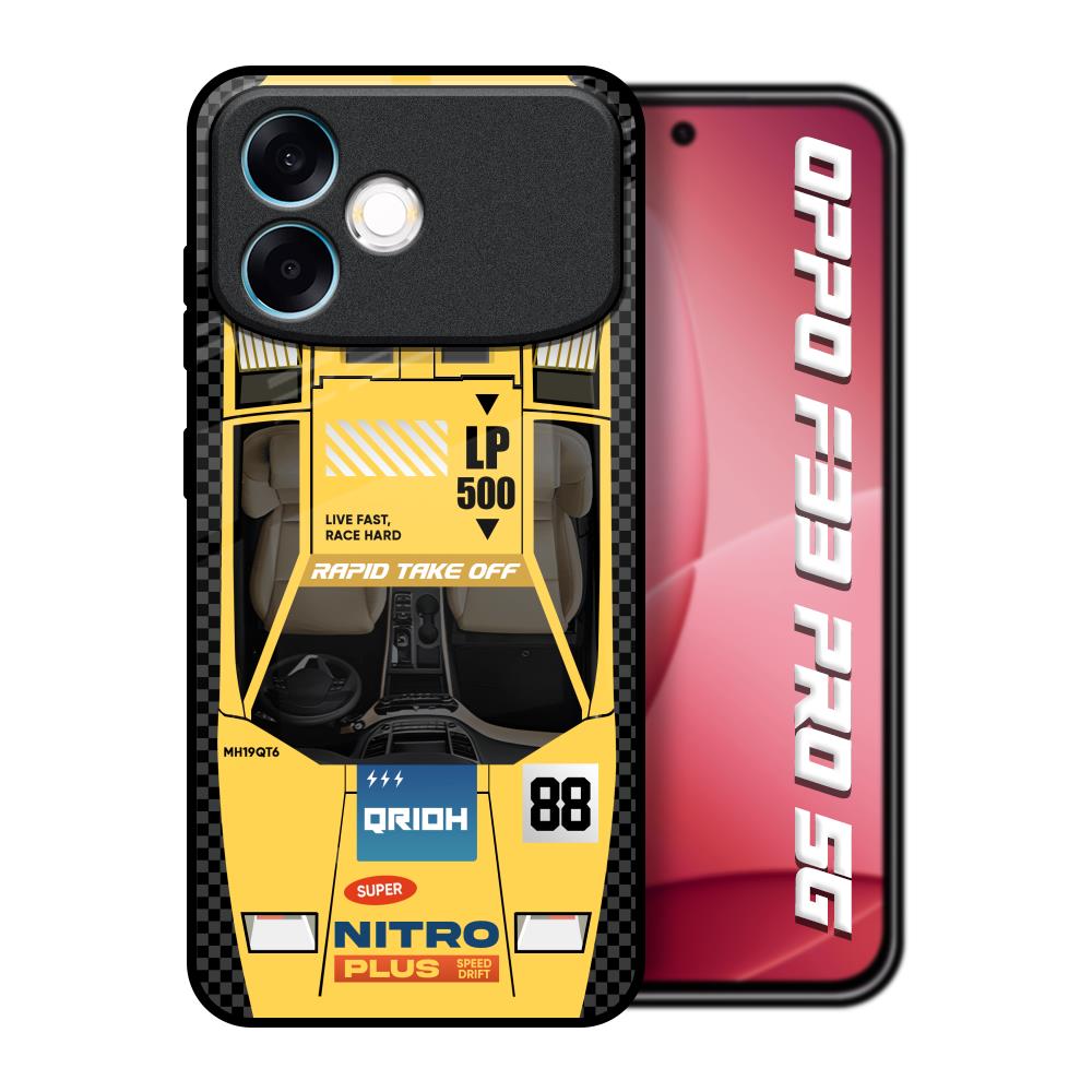 Yellow Racing Car Oppo F33 Pro 5G Glass Back Cover Online
