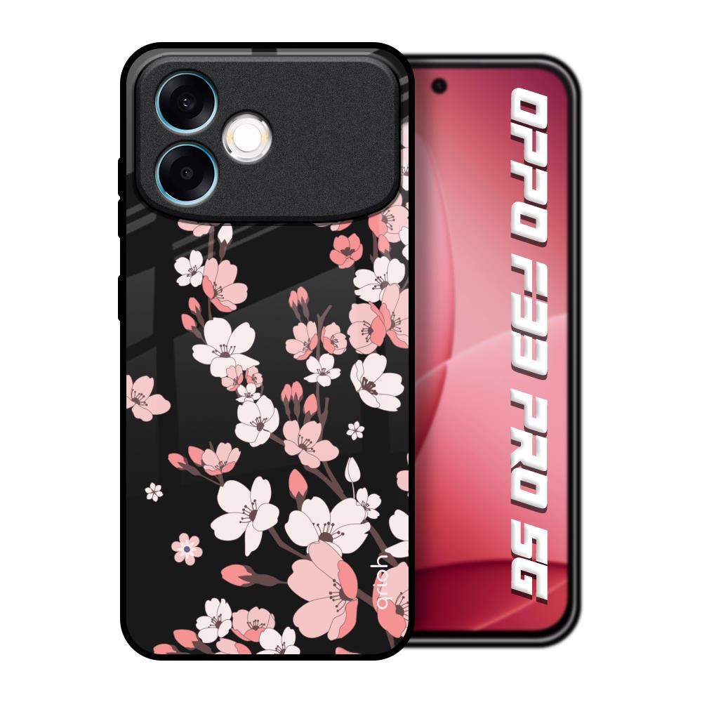 Black Cherry Blossom Oppo F33 Pro 5G Glass Back Cover Online