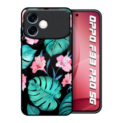 Tropical Leaves & Pink Flowers Oppo F33 Pro 5G Glass Back Cover Online