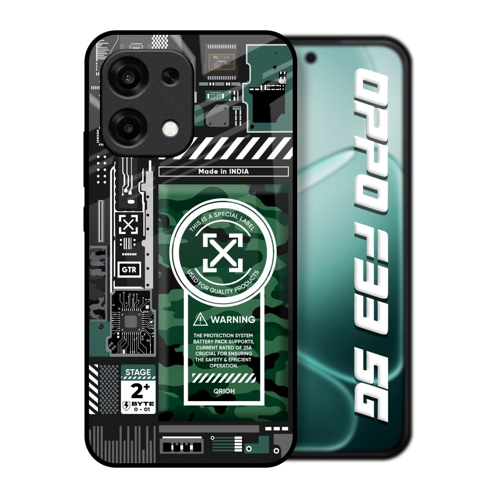 Green Camo Circuit Oppo F33 5G Glass Back Cover Online