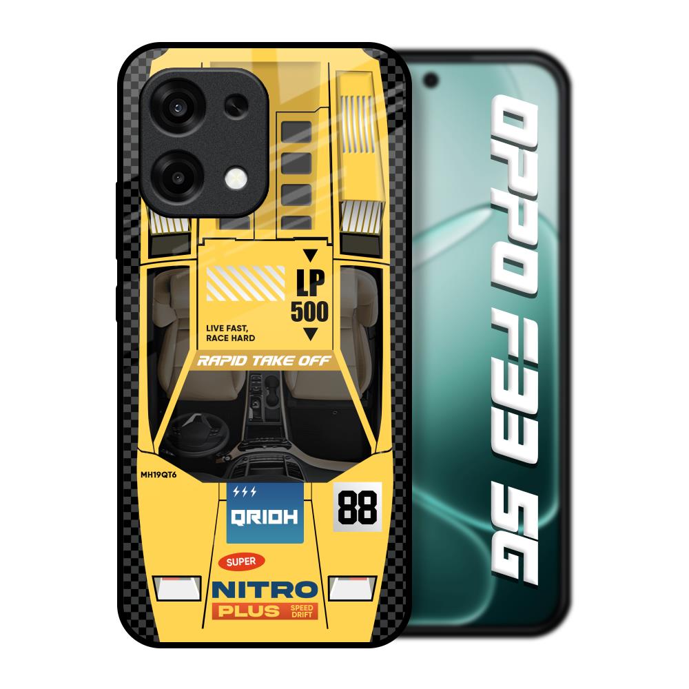 Yellow Racing Car Oppo F33 5G Glass Back Cover Online