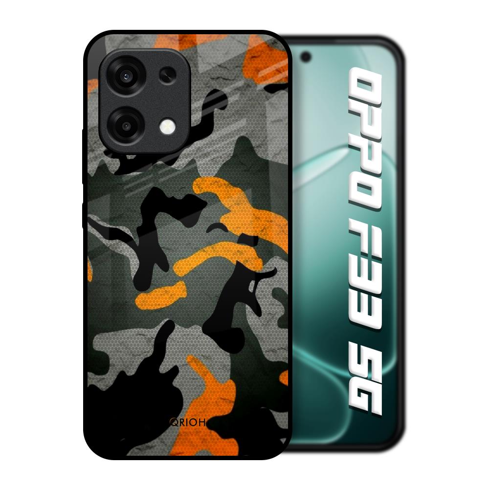 Camouflage Orange Oppo F33 5G Glass Back Cover Online