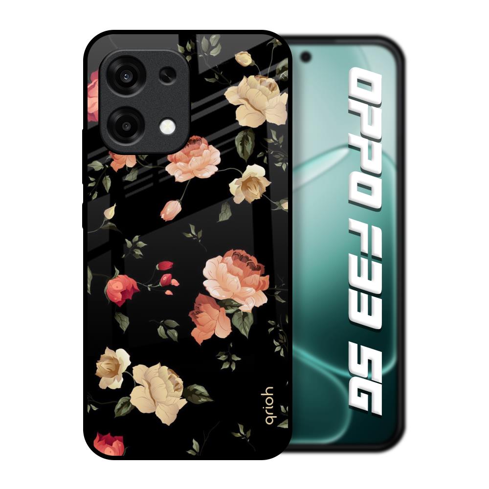 Black Spring Floral Oppo F33 5G Glass Back Cover Online
