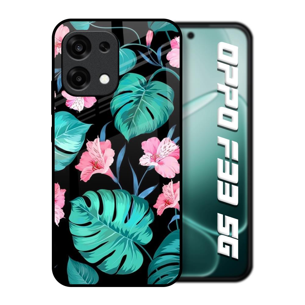Tropical Leaves & Pink Flowers Oppo F33 5G Glass Back Cover Online