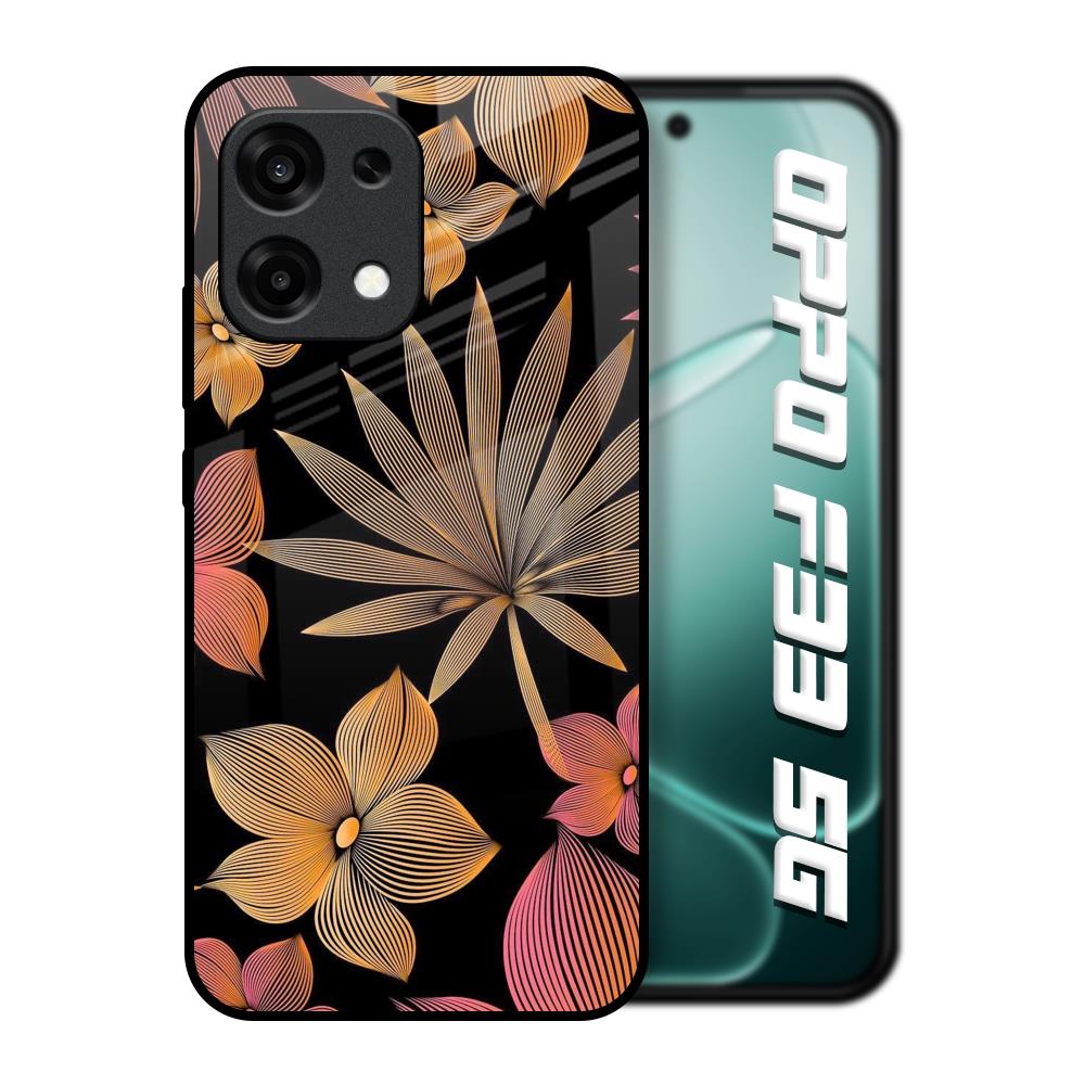 Lines Pattern Flowers Oppo F33 5G Glass Back Cover Online