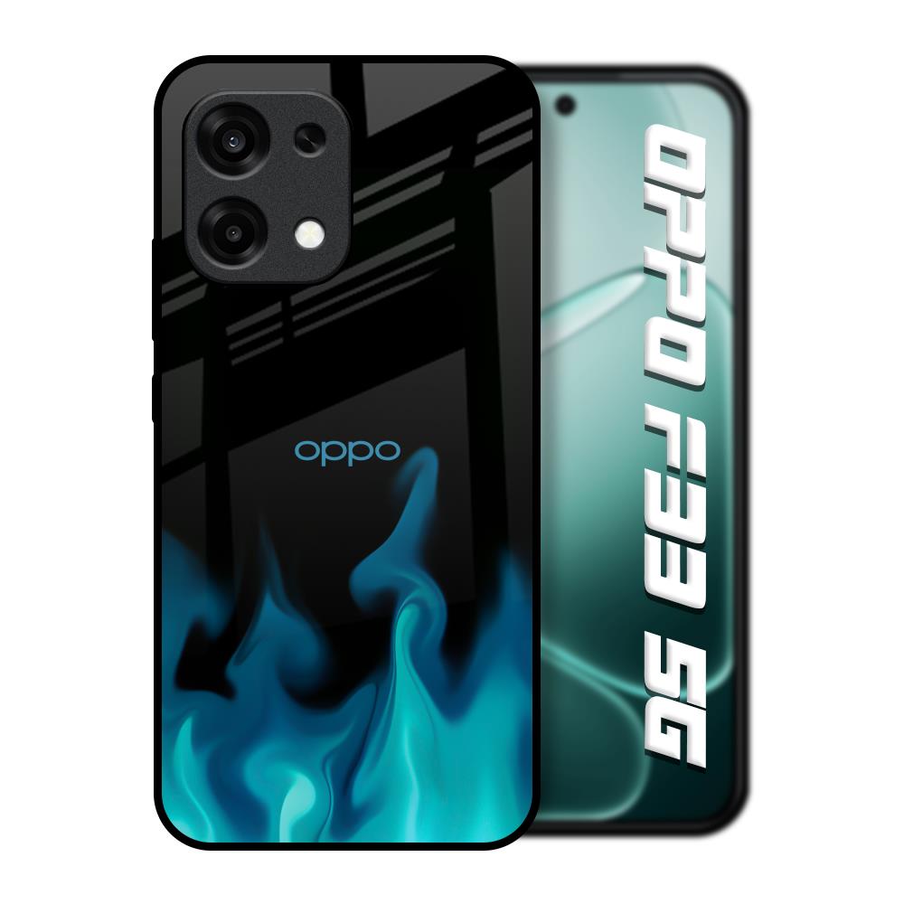 Teal Flames Oppo F33 5G Glass Back Cover Online