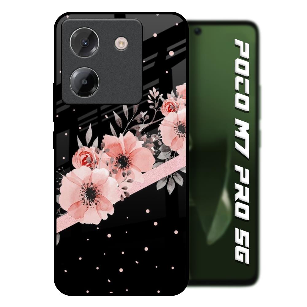 Floral Black Band Poco M7 Pro 5G Glass Back Cover Online