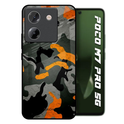 Camouflage Orange Poco M7 Pro 5G Glass Back Cover Online