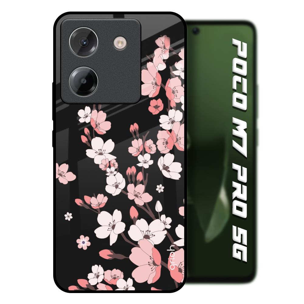Black Cherry Blossom Poco M7 Pro 5G Glass Back Cover Online
