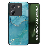 Blue Golden Glitter Poco M7 Pro 5G Glass Back Cover Online