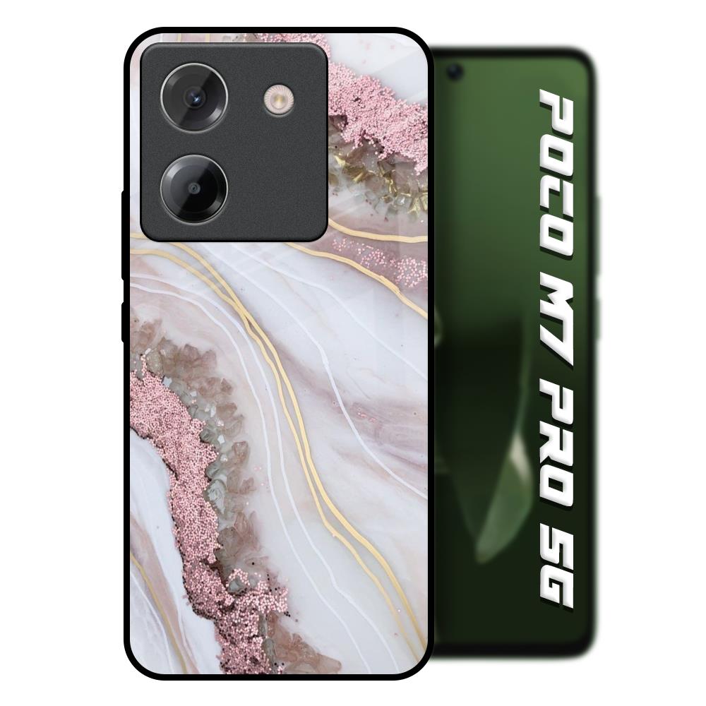 Pink & Gold Gllitter Marble Poco M7 Pro 5G Glass Back Cover Online