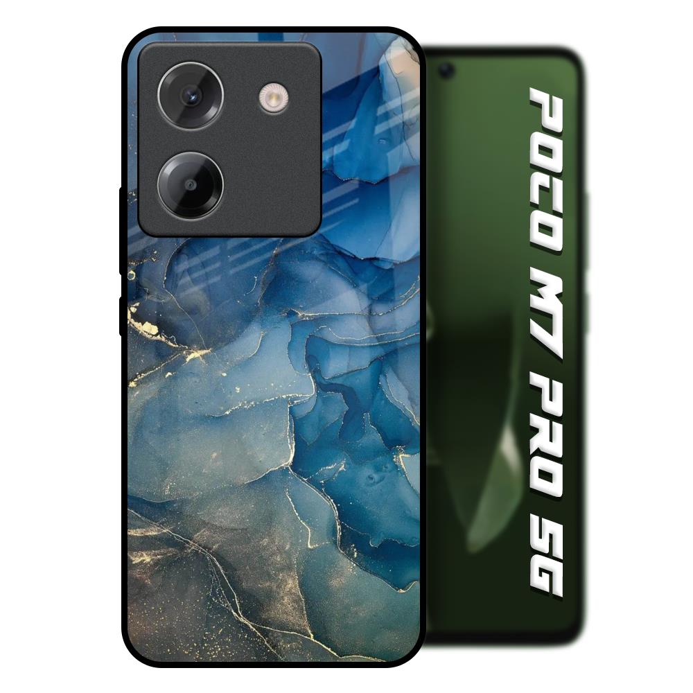 Blue Cool Marble Poco M7 Pro 5G Glass Back Cover Online