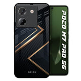Sleek Golden & Navy Poco M7 Pro 5G Glass Back Cover Online