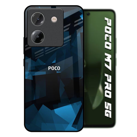Polygonal Blue Box Poco M7 Pro 5G Glass Back Cover Online