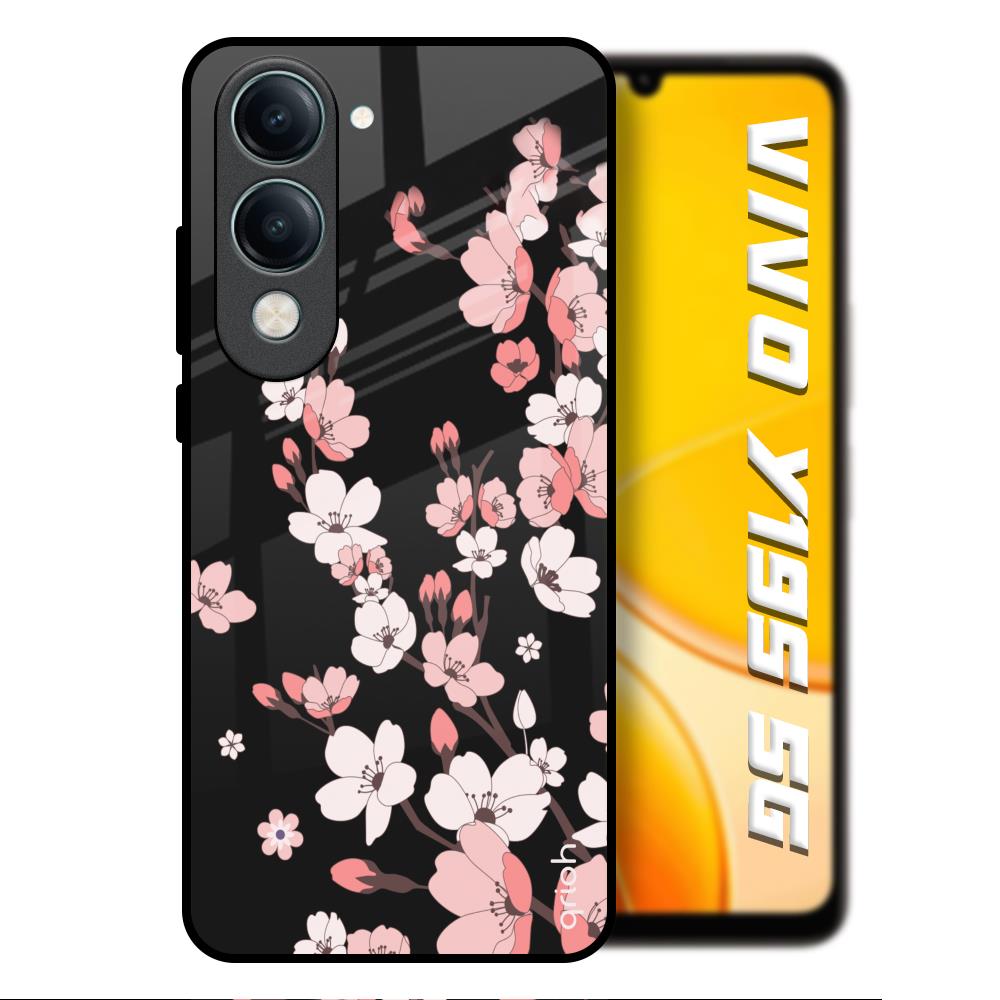 Black Cherry Blossom Vivo Y19s 5G Glass Back Cover Online