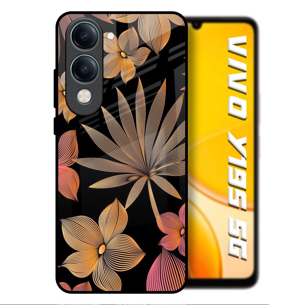 Lines Pattern Flowers Vivo Y19s 5G Glass Back Cover Online
