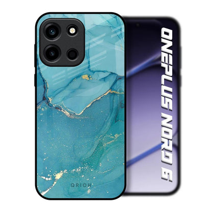 Blue Golden Glitter OnePlus Nord 6 Glass Back Cover Online