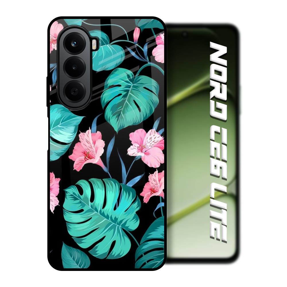 Tropical Leaves & Pink Flowers OnePlus Nord CE6 lite Glass Back Cover Online