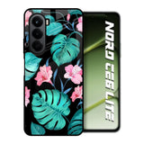 Tropical Leaves & Pink Flowers OnePlus Nord CE6 lite Glass Back Cover Online