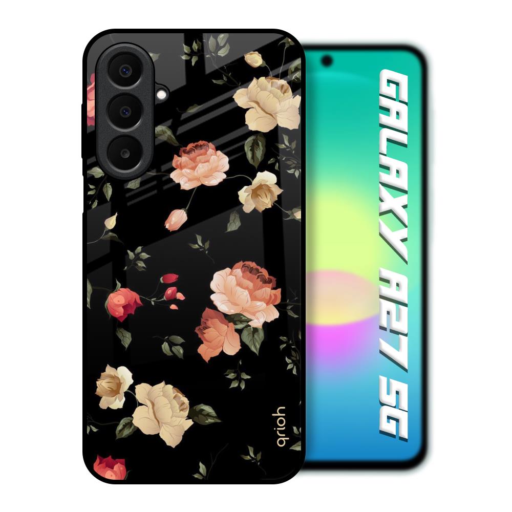 Black Spring Floral Samsung Galaxy A27 5G Glass Back Cover Online