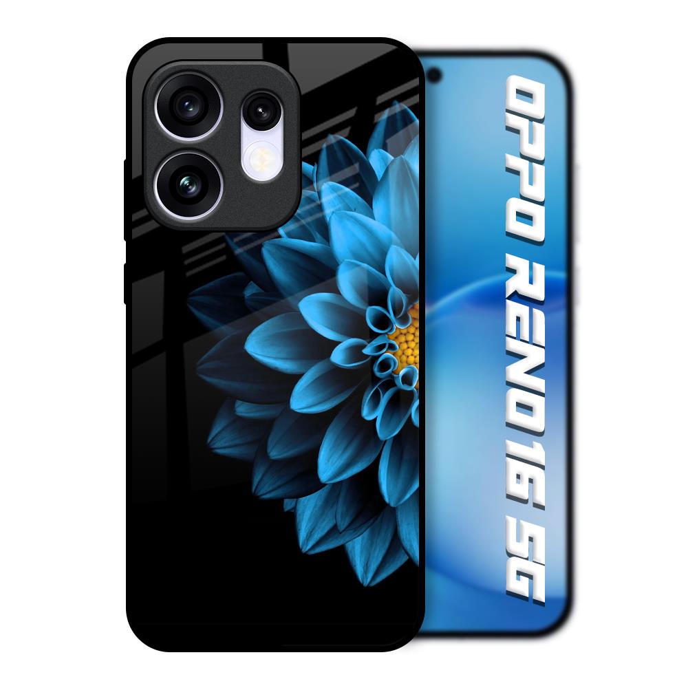 Half Blue Flower Oppo Reno16 5G Glass Back Cover Online