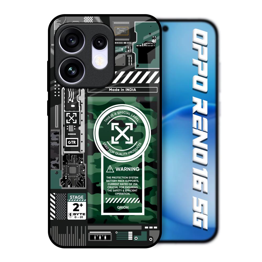 Green Camo Circuit Oppo Reno16 5G Glass Back Cover Online