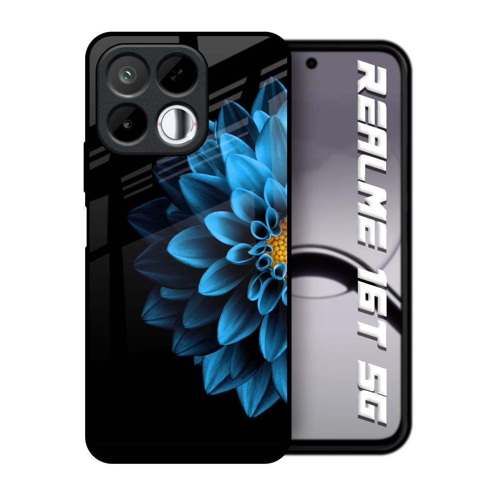 Half Blue Flower Realme 16T 5G Glass Back Cover Online