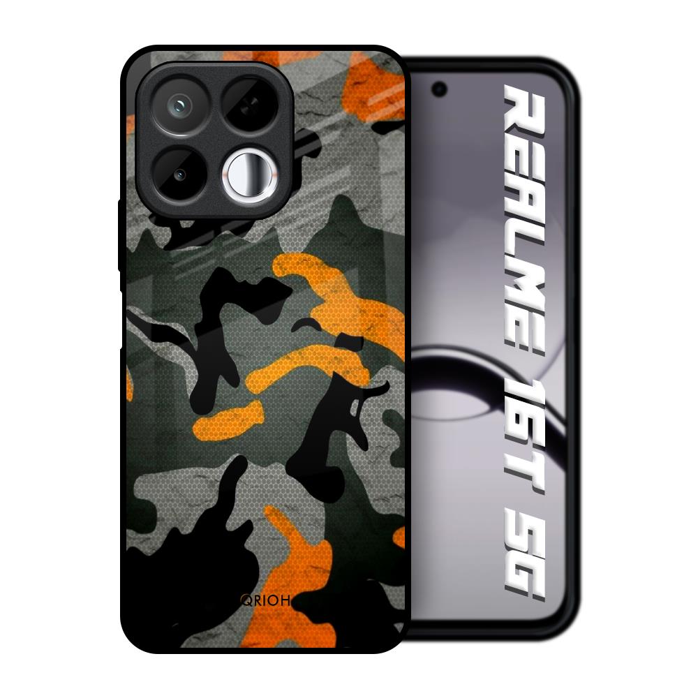 Camouflage Orange Realme 16T 5G Glass Back Cover Online