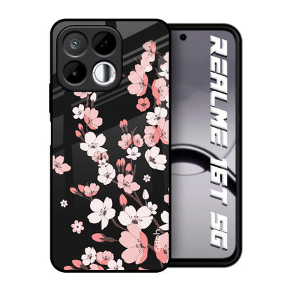 Black Cherry Blossom Realme 16T 5G Glass Back Cover Online
