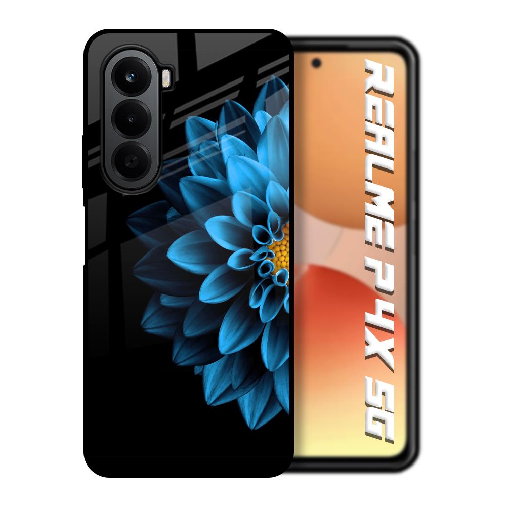 Half Blue Flower Realme P4x 5G Glass Back Cover Online
