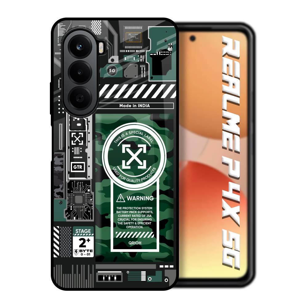 Green Camo Circuit Realme P4x 5G Glass Back Cover Online