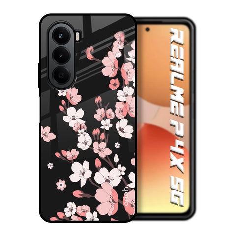 Black Cherry Blossom Realme P4x 5G Glass Back Cover Online