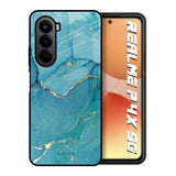 Blue Golden Glitter Realme P4x 5G Glass Back Cover Online