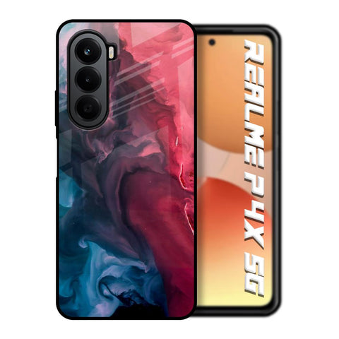 Blue & Red Smoke Realme P4x 5G Glass Back Cover Online