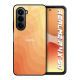 Orange Curve Pattern Realme P4x 5G Glass Back Cover Online