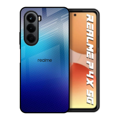 Blue Rhombus Pattern Realme P4x 5G Glass Back Cover Online