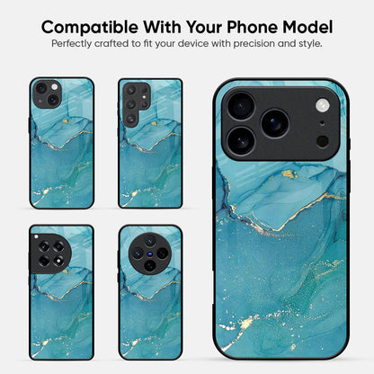 Blue Golden Glitter Glass Case