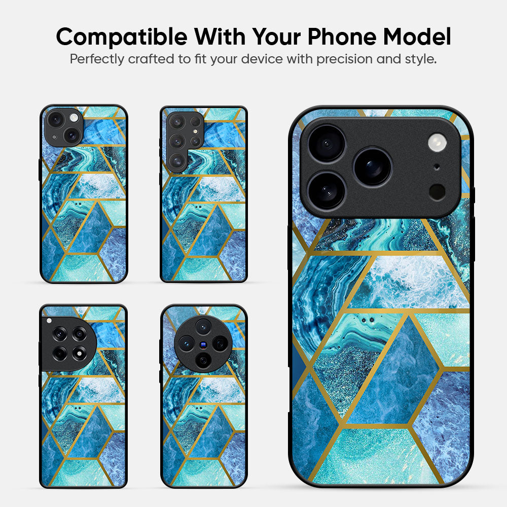 Turquoise Geometrical Marble Glass Case