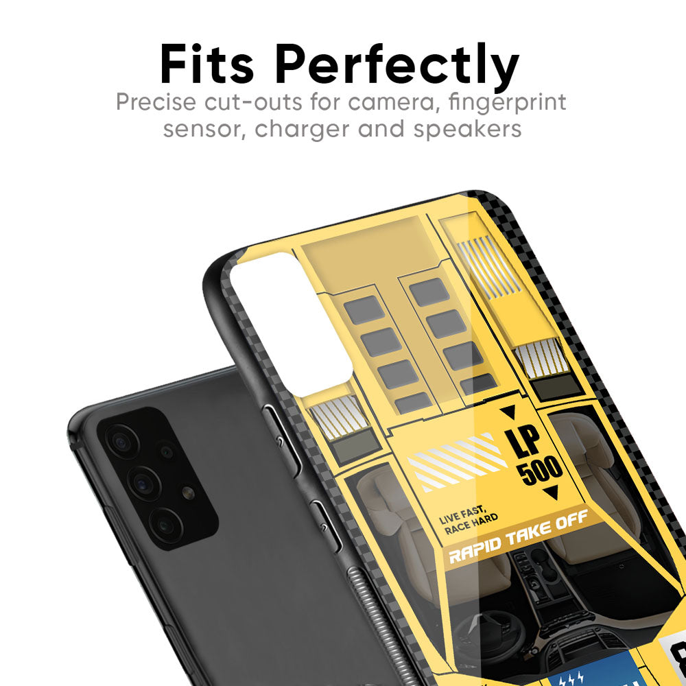 Yellow Racing Car Glass Case for Samsung Galaxy F41