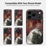 White And Black Horses Glass Case