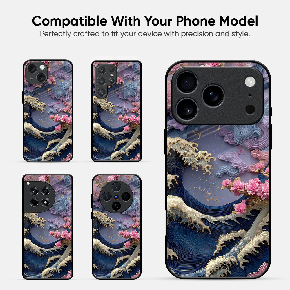 Wave & Pink Blossom Glass Case