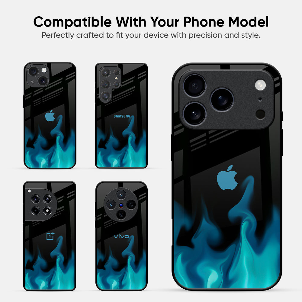 Teal Flames Glass Case