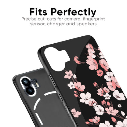 Black Cherry Blossom Glass Case for Nothing Phone 2a Plus