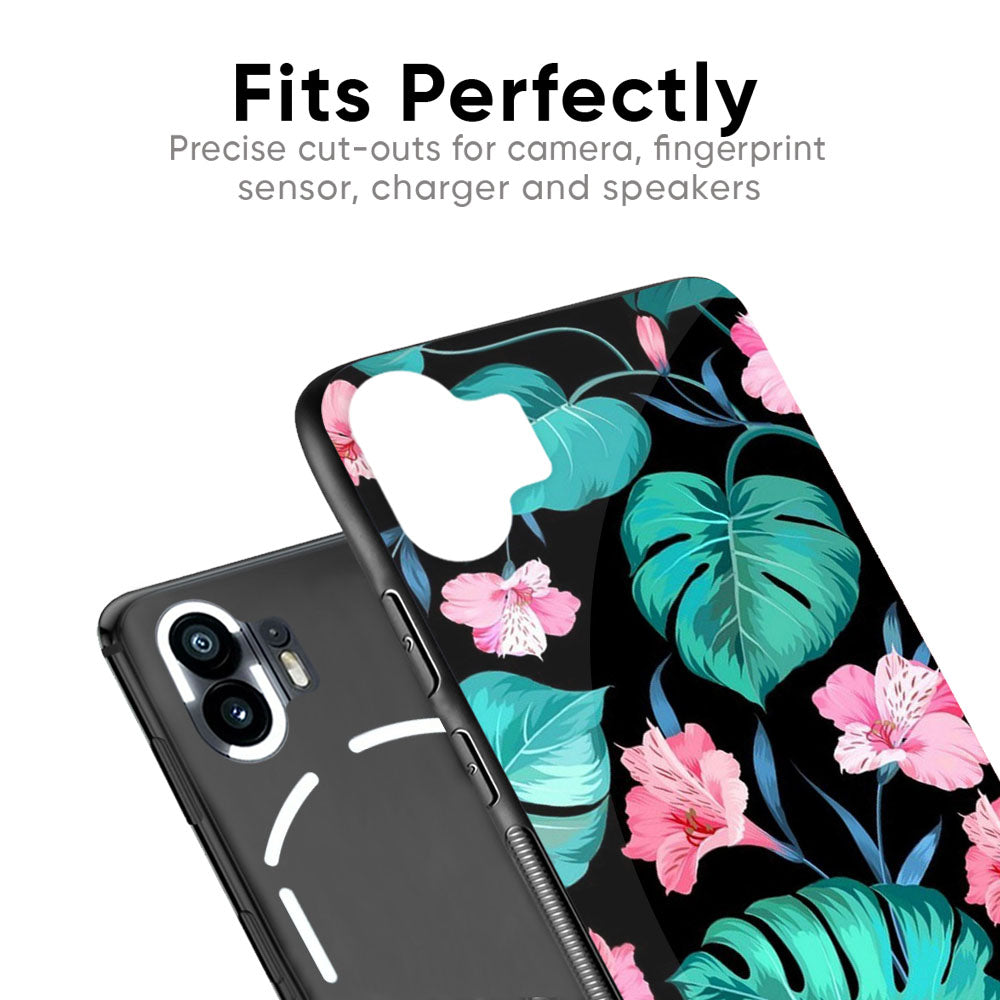 Tropical Leaves & Pink Flowers Glass Case for Nothing Phone 2a Plus