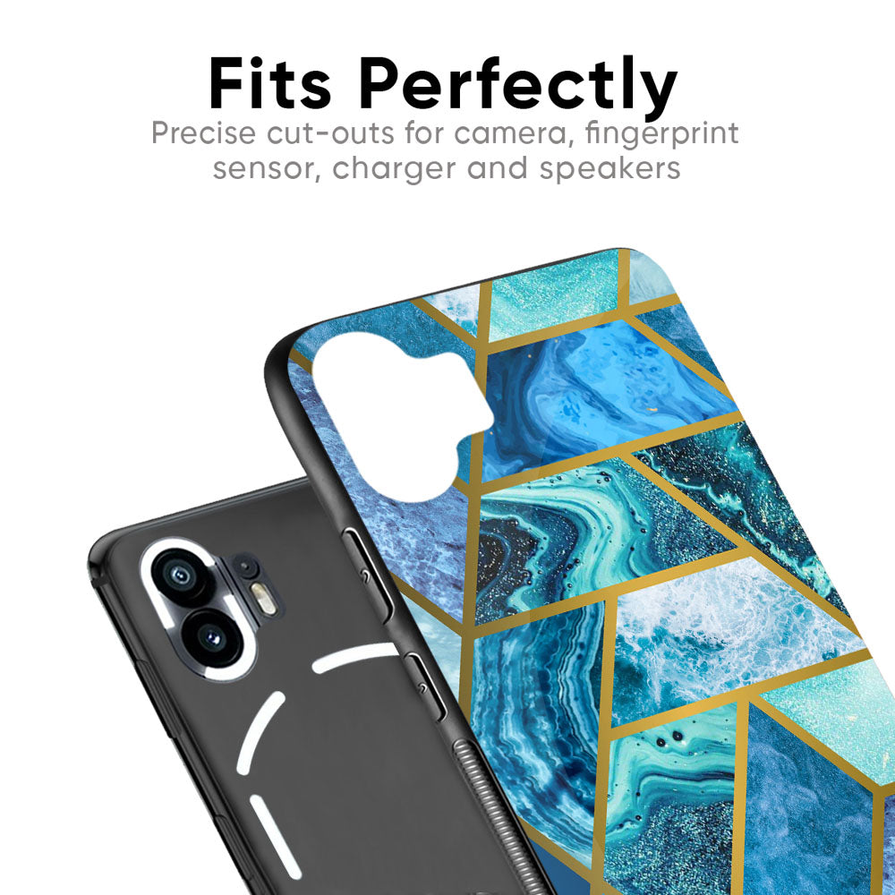 Turquoise Geometrical Marble Glass Case for Nothing Phone 2a Plus