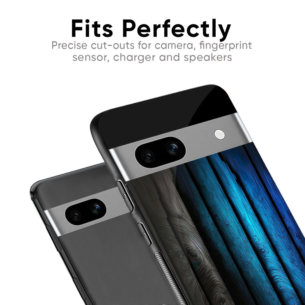 Grey & Blue Wooden Texture Glass Case for Google Pixel 8A